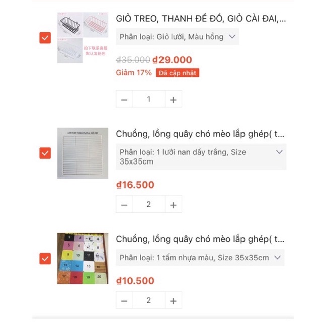 combo hàng khách đặt số lượng