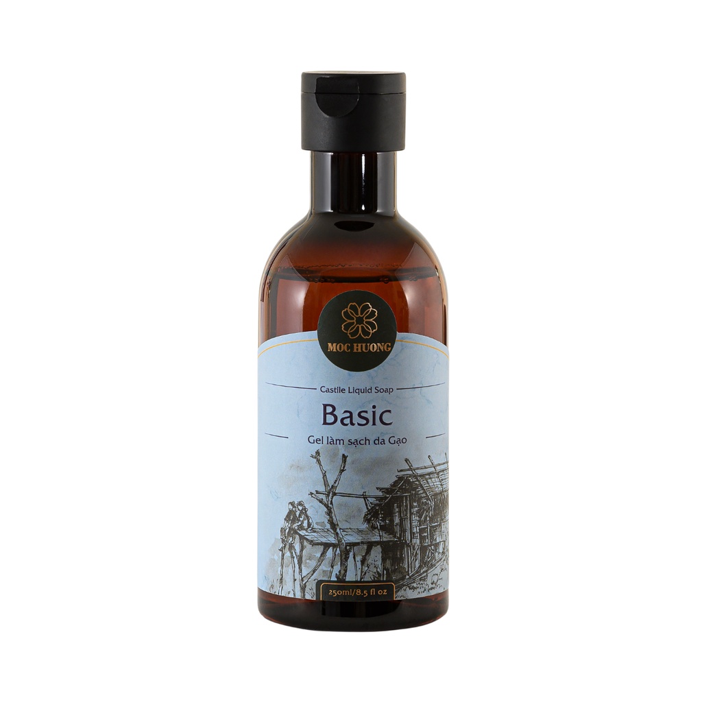 Sữa tắm thiên nhiên gạo MỘC HƯƠNG Castile Liquid Soap Basic không mùi dưỡng ẩm cao dành cho da nhạy cảm 250ml