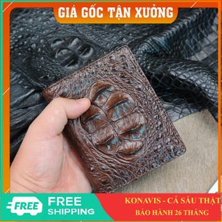 {Hàng Cao Cấp} Ví Đứng Da Cá Sấu 2 Mặt CW02-02G {Màu Nâu- Vân Gù}
