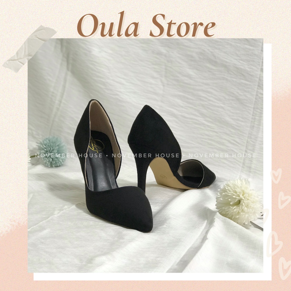 Giày cao gót nữ khoét eo da lộn thời trang, 2 màu đủ size GI5, Oula Store