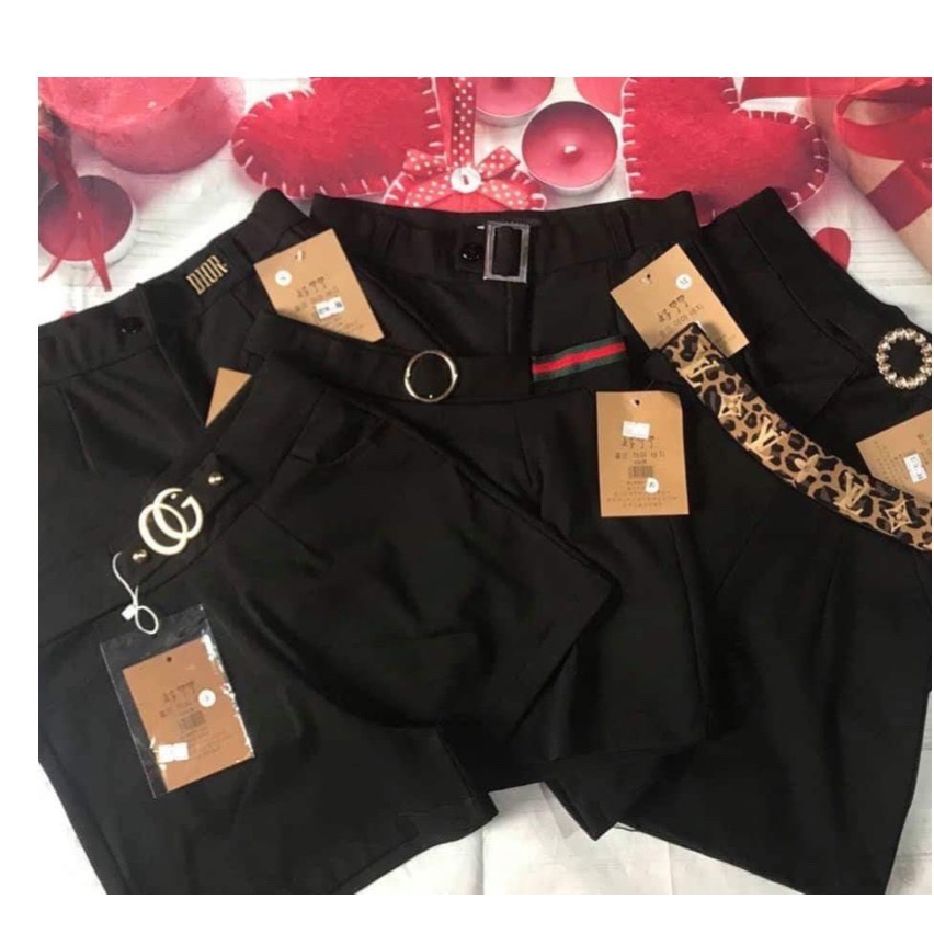Quần đùi cạp chun đính logo quần sooc nữ cap cao chất umi co giãn ANNA FASHION
