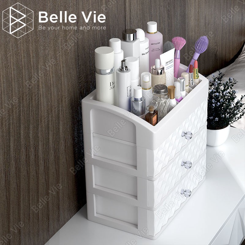 Hộp Đựng Đồ Mỹ Phẩm BELLEVIE Khay Đựng Đồ Trang Điểm 4 Tầng Có Ngăn Kéo Để Bàn Tiện Lợi