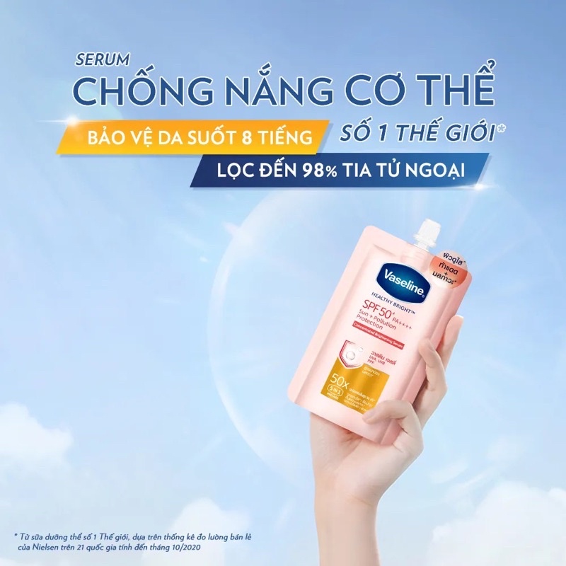 VASELINE 50X - SERUM CHỐNG NẮNG CHO CƠ THỂ &amp; DƯỠNG DA SÁNG KHOẺ 30ML