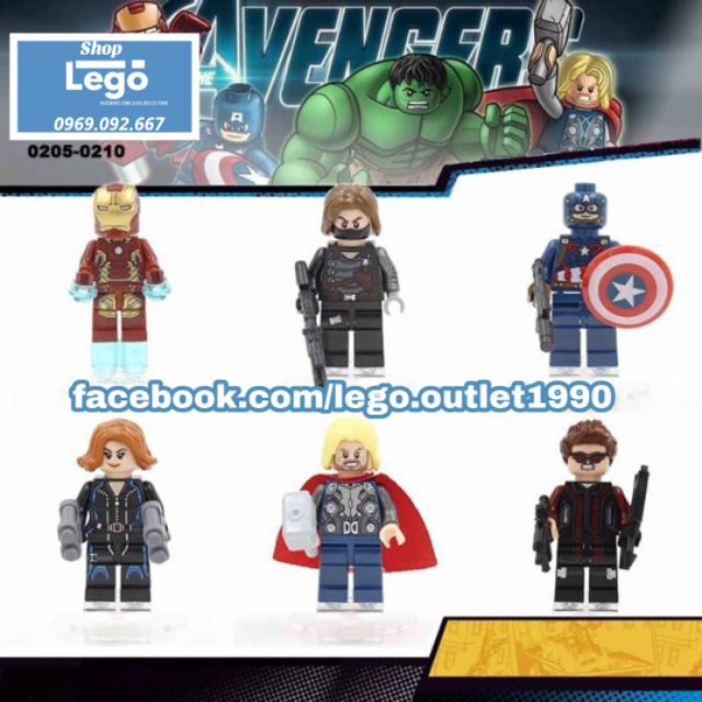 Xếp hình Iron man Thor Captain America Hawkeye Black widow Winter Soldier Bucky Marvel Lego Minifigures Decool 0205 0210