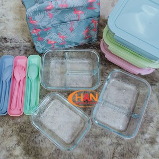 Hộp đựng cơm văn phòng thủy tinh cao cấp có chia ngăn - Túi đựng giữ nhiệt - Bộ muổng đũa