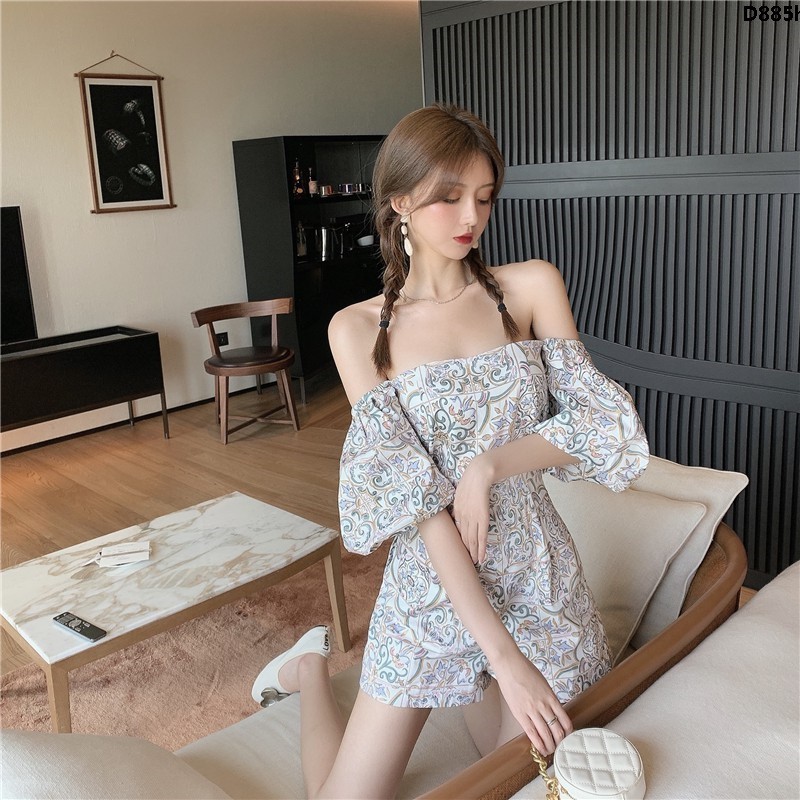 Bộ áo liền quần trễ vai tay ngắn in họa tiết dễ thương cho bé gái | BigBuy360 - bigbuy360.vn