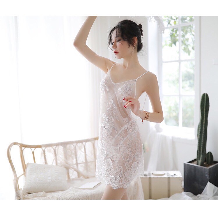 Váy ngủ gợi cảm hai dây ren ngực quyến rũ hai màu đen trắng  2245