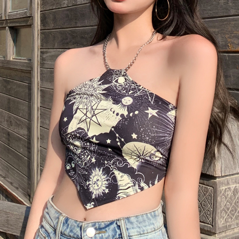 Áo Lửng Hai Dây In Họa Tiết Thời Trang Quyến Rũ Dành Cho Nữ