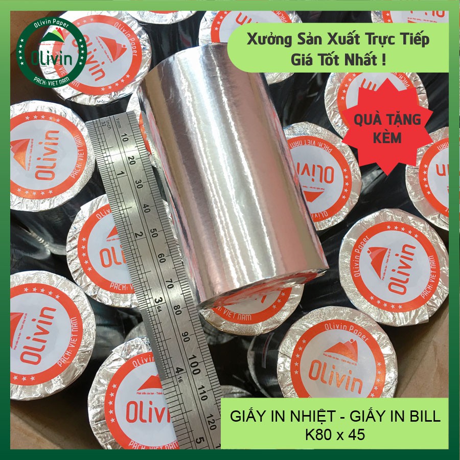 GIẤY IN NHIỆT K80, giấy in hóa đơn,  in bill Olivin,  in máy tính tiền K80 x45