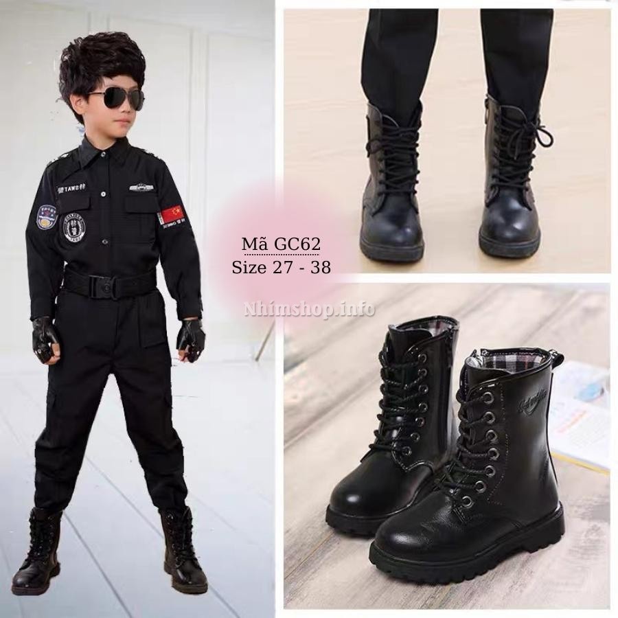 Boot cho bé gái - Giày bốt cổ cao bé trai học sinh da mềm màu đen sành điệu thời trang cá tính 3 - 12 tuổi GC62