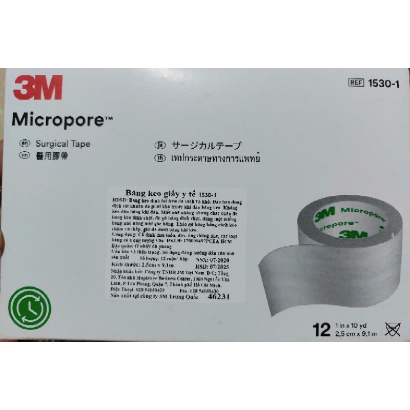 Băng keo giấy 3M Micropore 1530-1  cuộn 2,5cm x 9,1m