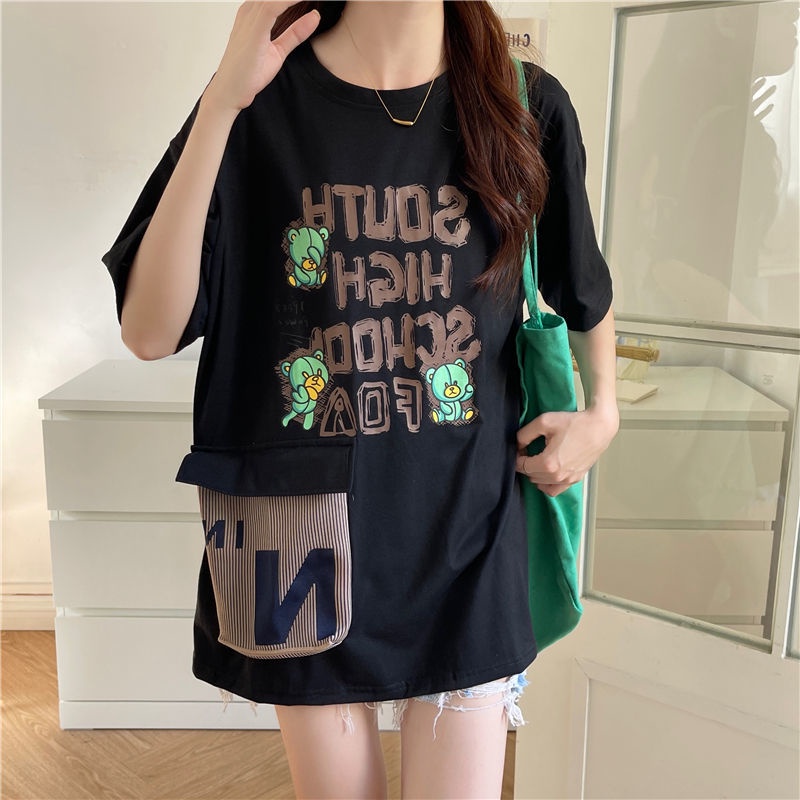 Áo Thun Tay Ngắn Dáng Rộng Phối Túi Thiết Kế Mới Thời Trang Mùa Hè Dành Cho Nữ