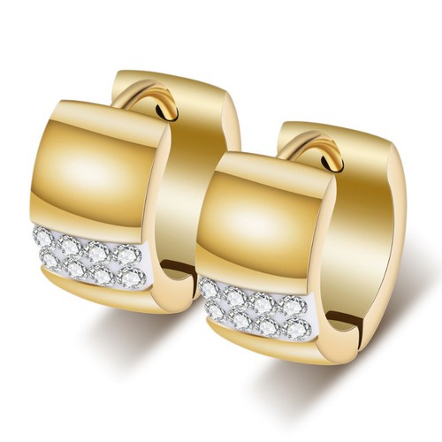 Bông Tai Khoen Tròn Bản To Đính Đá Nhân Tạo Thép Titan Ko Rỉ TT 3624