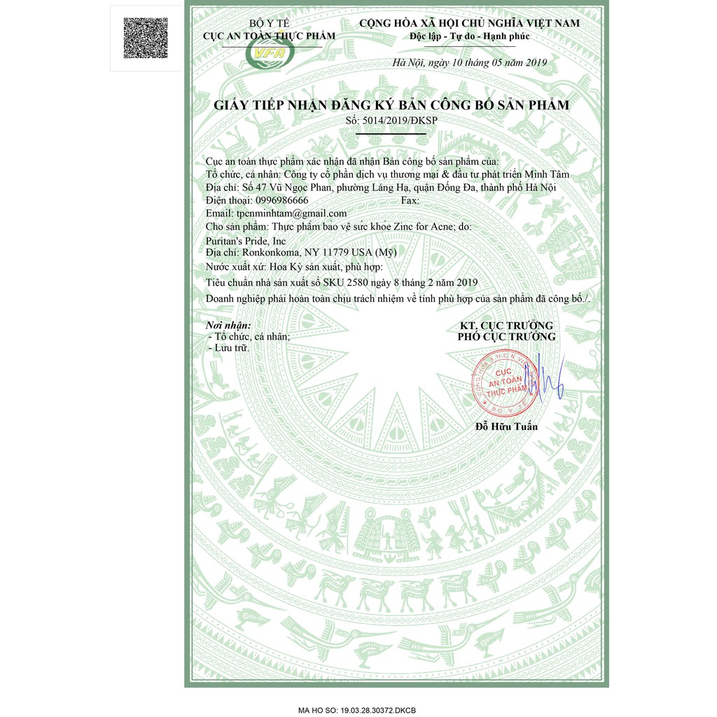 Viên uống Kẽm giảm mụn Puritan's Pride Zinc for acne 100v/lọ