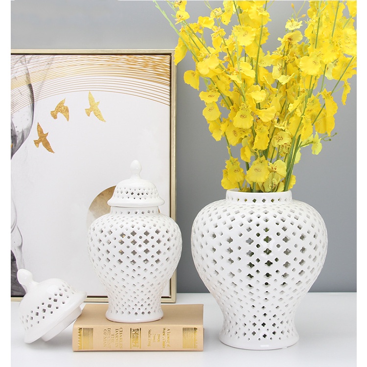 Lọ Gốm Đựng Gừng / Hoa Thủ Công Có Nắp Đậy Trang Trí Nhà Cửa