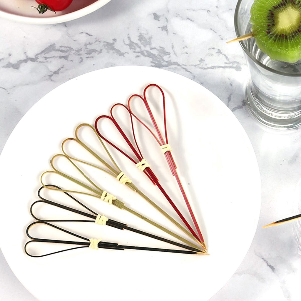 Set 100 que cắm trái cây trang trí ly nước cocktail hình trái tim nhiều màu sắc