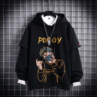 Áo sweater hoodie tay dài giả 2 mảnh dáng rộng thời trang hip hop Nhật cho nam