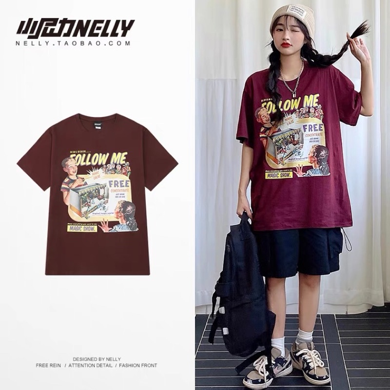 [sẵn] Áo thun tay lỡ nelly 7854 dáng unisex form rộng follow me