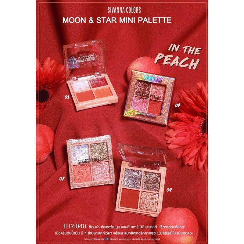 Bảng Màu Mắt Nhũ Kim Tuyến 4 Ô SIVANNA Colors Moon Star Min Palette HF6040 Thái Lan 01,02,03,04