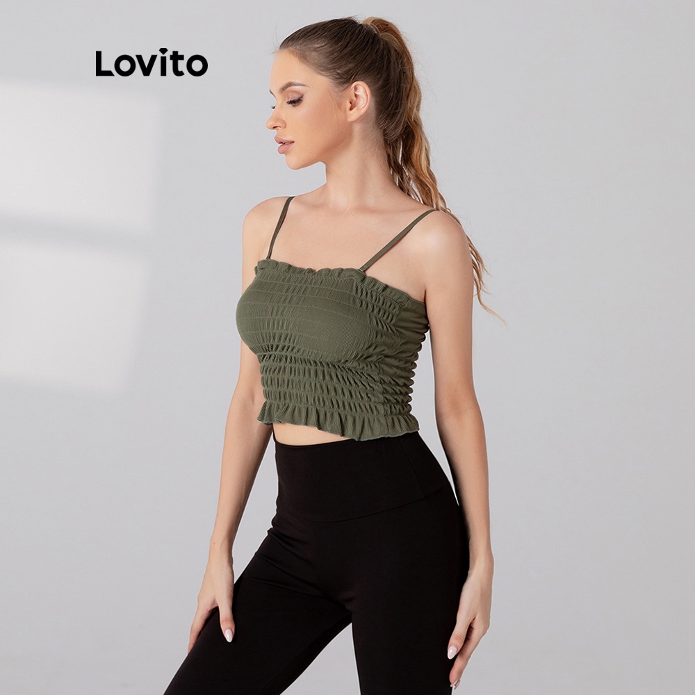 Áo Ngực Thể Thao Lovito Phối Bèo Nhún Màu Xanh Lá L05221