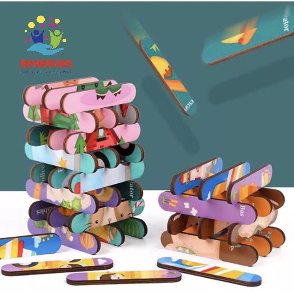 Bộ 8 Tranh Xếp Hình Domino Bằng Que Kem Gỗ An Toàn Cho Bé , Đồ Chơi Ghép Hình 2 Trong 1 Giúp Trẻ Phát Triển Trí Tuệ