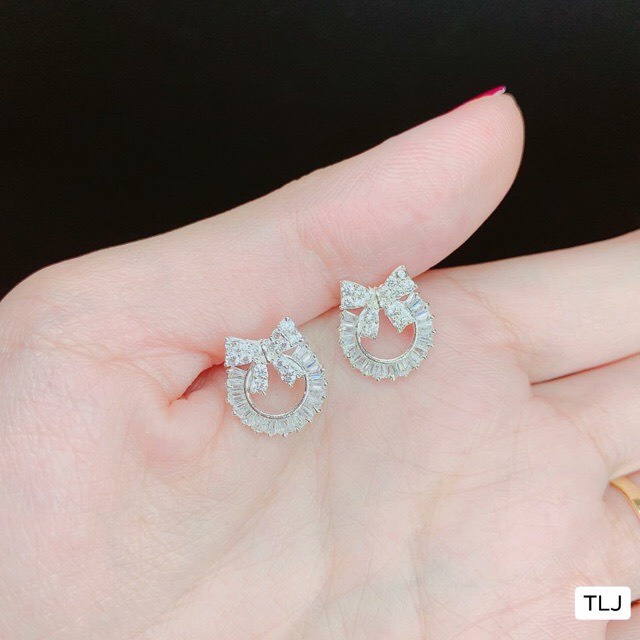 Bông tai bạc nữ đính đá nhân tạo sáng đẹp - Kho sỉ bạc Nhất Linh