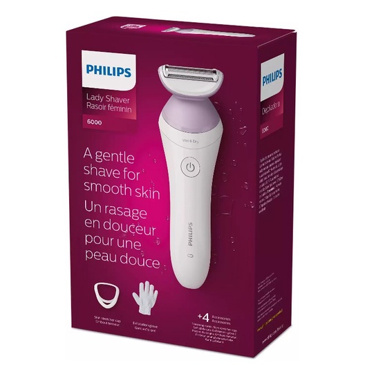 Máy làm sạch lông cho nữ Philips BRL136 khô và ướt 4 phụ kiện đi kèm - Hàng chính hãng, Bảo hành 24 tháng