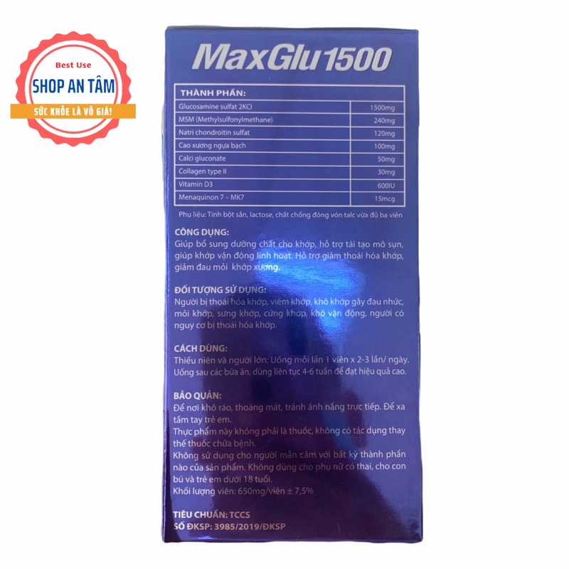 MaxGlu 1500 hỗ trợ xương khớp (hộp 60 viên)