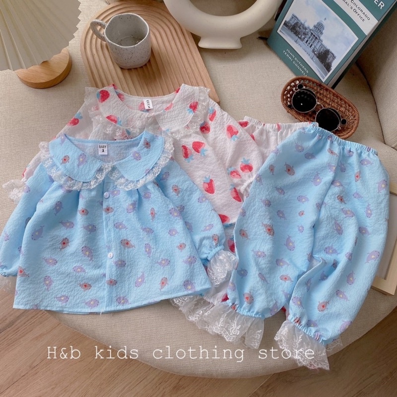 Bộ quần áo mặc nhà chất phối ren siêu xinh cho bé❤️Pijama dài bé gái