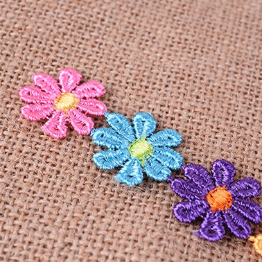 2.5cm ruy băng Ren dệt cotton 6 màu thêu hoa cúc hoa hướng dương 8 cánh , trang trí nhà cửa phụ kiện handmade.