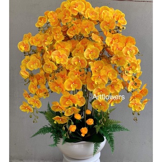 Hoa Lan giả/ hoa vải lụa_ Hoa Lan Hồ Điệp 3 nhánh thân đốm 12 bông hoa dài 105 cm