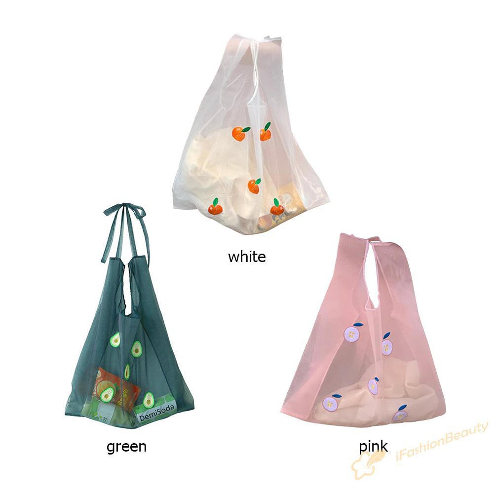 Women Organza Transparent Tote Fruit Embroidery Korean Shopping Handbags 