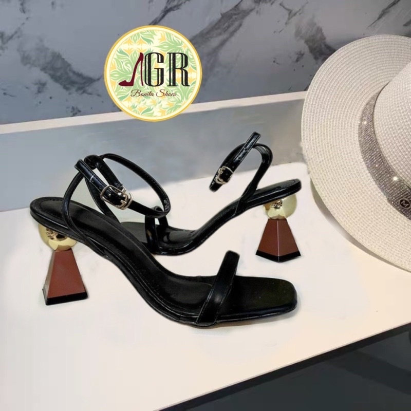 Sandal quai mảnh da mềm gót gỗ vàng 6 cm ( hàng đẹp)