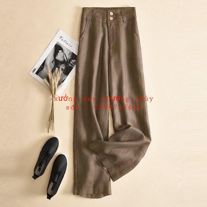 Quần sớ đũi ống rộng cạp cao 2 khuy thời trang Phương Thúy