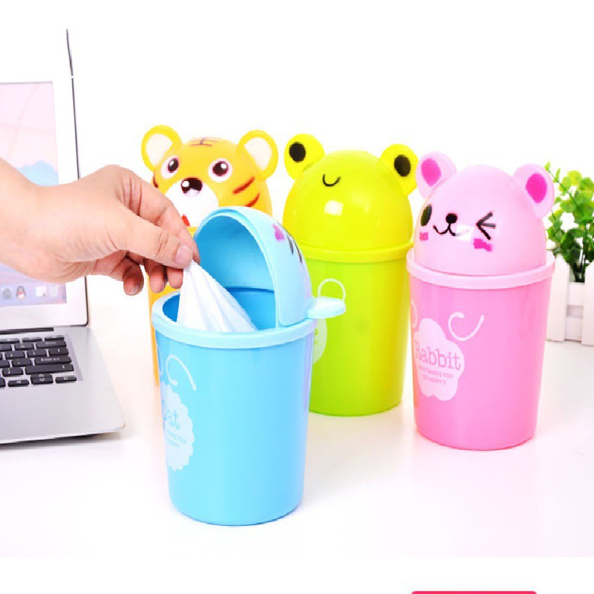 Thùng Rác Nhựa Mini Để Bàn Văn Phòng Hình Thú Cao 19cmx12cm - giao ngẫu nhiên