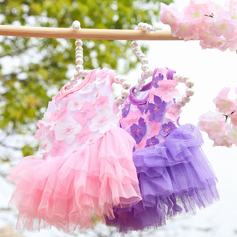 Đầm Công Chúa Xuân Hè Bằng Cotton Nguyên Chất Phối Ren Thoải Mái Hợp Thời Trang Cho Thú Cưng
