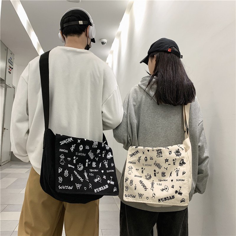 TÚI TOTE ĐEO CHÉO CÓ DÂY KÉO IN HÌNH CHỮ SUNIAN UNISEX