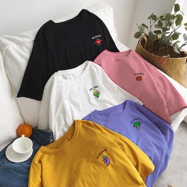 Áo thun nữ tay lỡ SAM CLO freesize - phông form rộng dáng Unisex, mặc lớp, nhóm, cặp, lớp thêu hình rau củ | BigBuy360 - bigbuy360.vn