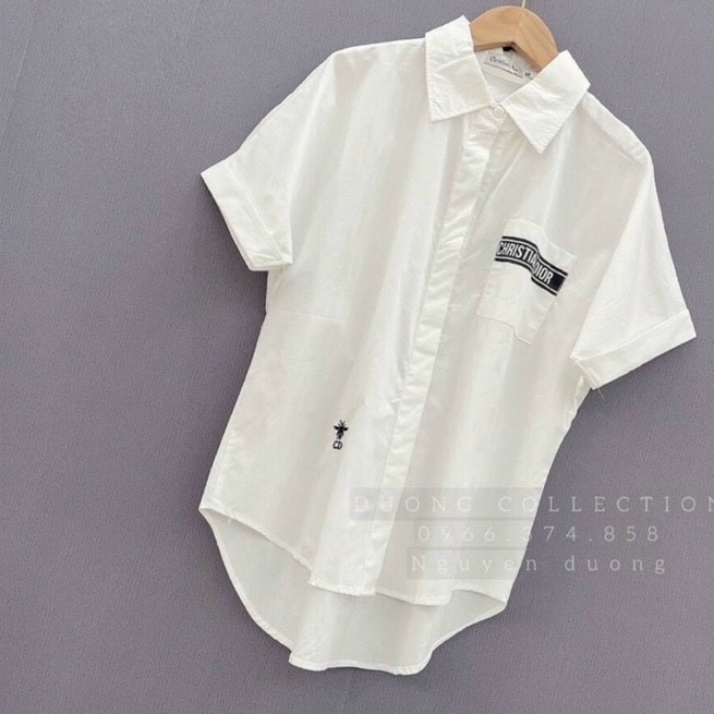 Áo Sơ Mi Nữ Tay Ngắn 1 Tui In Chữ Kèm Lo.go Thêu Beveda