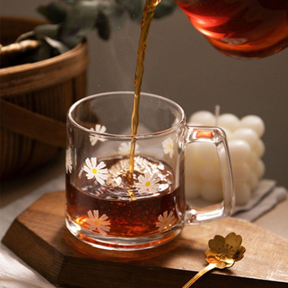 Cốc Trong Suốt Chịu Nhiệt In Họa Tiết Hoa Dễ Thương Có Tay Cầm Hiệu Kat1 350ml