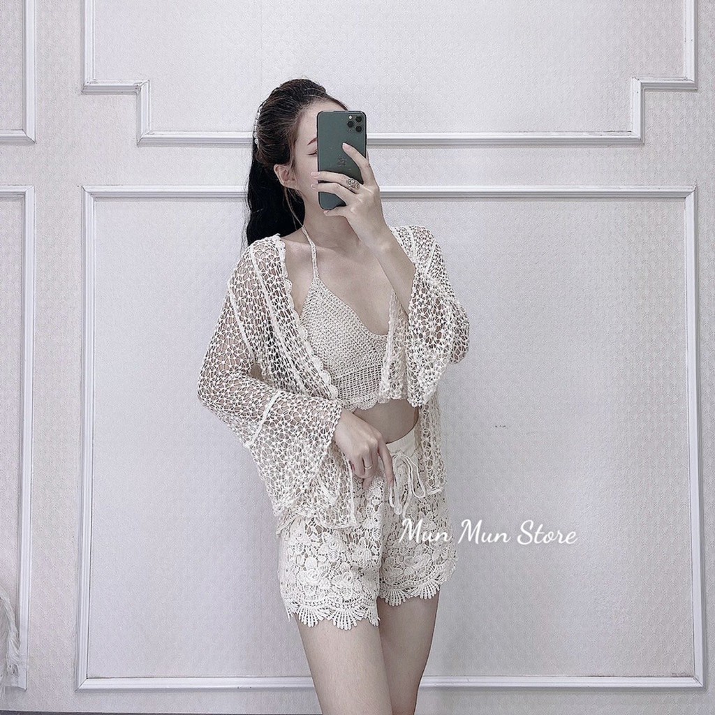 [𝐌𝐀̃ 𝐌𝐔𝐍𝐌𝟏𝟓𝟗 𝐆𝐈𝐀̉𝐌 𝟓𝟎% Đ𝐎̛𝐍 𝟎𝐤 +  ] Sét 3 món đi biển áo choàng quần ren + áo bra - sét đi biển bán tách theo phân loại