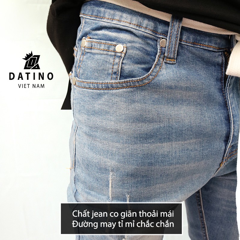 [Mã SKAMAP6 giảm 8% TỐI ĐA 50K đơn250K] Quần jean nam DATINO xanh rách gối form Skinny co giãn ống khóa Zipper, bền màu | BigBuy360 - bigbuy360.vn