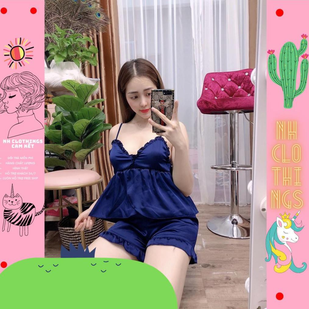 Đồ Ngủ Nữ, Đồ Bộ Pijama, Pijama Lụa, Bộ Đồ Ngủ Nữ 2 Dây Sexy Quần Ngắn Viền Bèo Lụa Satin NH CLOTHINGS