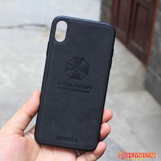Ốp Lưng Iphone XS Max Vân Da Khắc Hình Cây Dù Viền Chỉ (Full Màu)