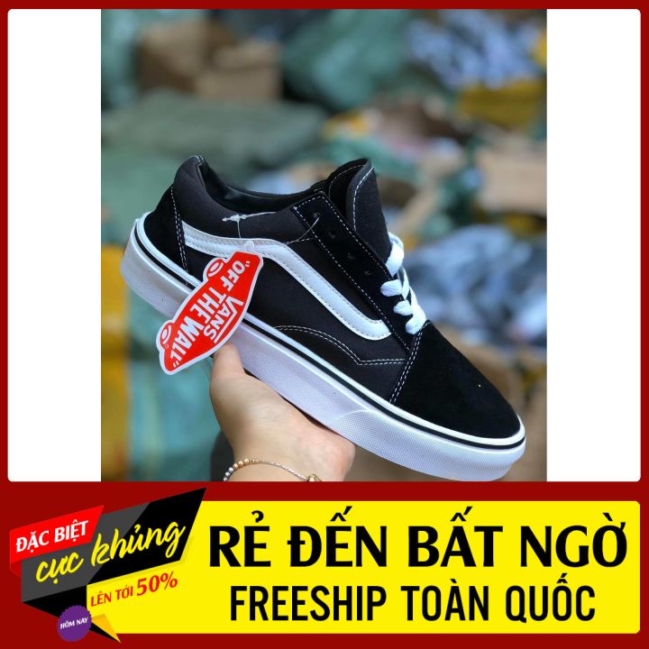 Giày thể thao đen trắng trung cao cấp cho nam nữ kèm box tất đóng hộp cattong bảo vệ