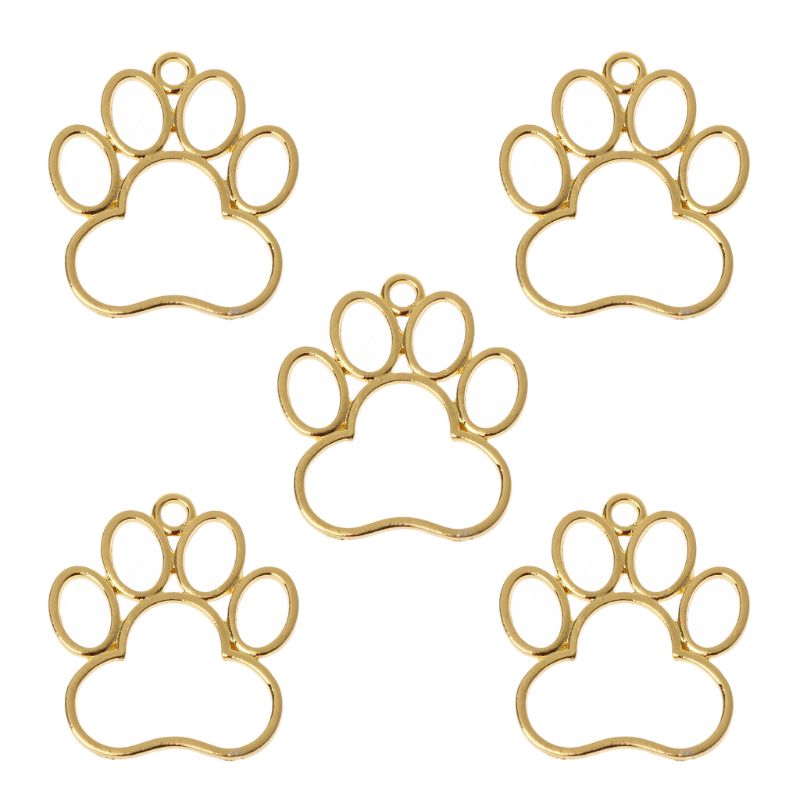 ✿INF✿5Pcs Pet Dog Footprint Blank Frame Pendant Open Bezel Setting UV Resin Jewelry