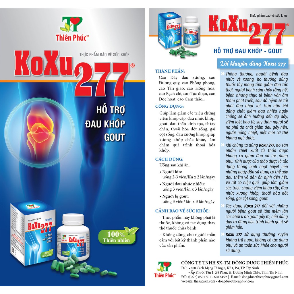KOXU 277 (Hộp 90 viên) – Hỗ Trợ Điều Trị Bệnh Xương Khớp ( GOUT ) – Sản Phẩm Của Công Ty Đông Dược Thiên Phúc
