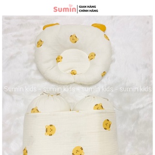 Set gối chặn bông + gối đầu Muslin mềm mại, thấm hút tốt, giúp bé ngủ ngon