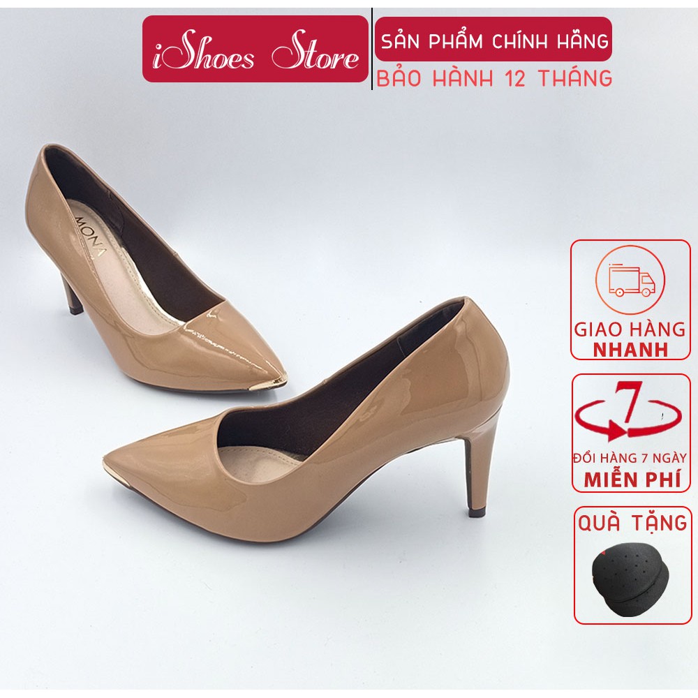 GIÀY CAO GÓT NỮ GÓT NHỌN DA BÓNG MŨI BÍT ĐỒNG CAO 7CM - D1006