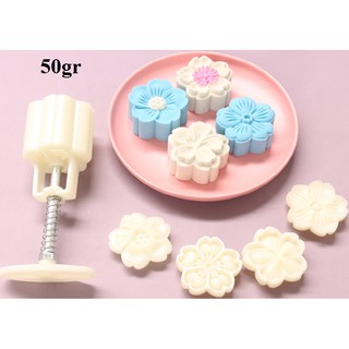 Khuôn lò xo 50gr mẫu hoa đào 4 mặt đóng bánh sắc nét